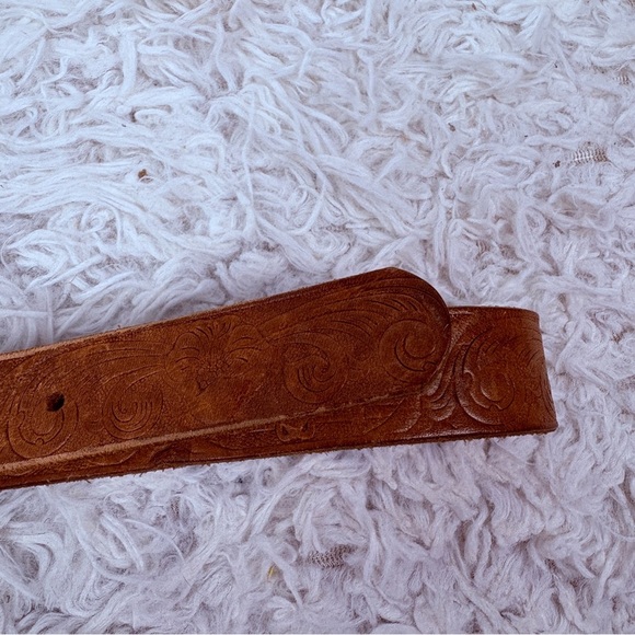 UNBRANDED tooled Brown Leather western Belt with Silver Buckle - Picture 6 of 11